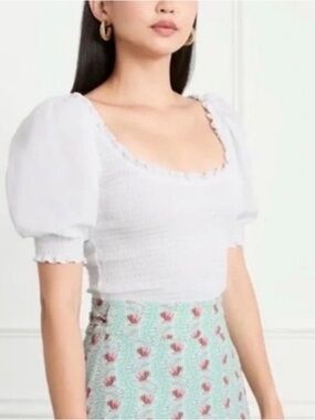 Hill House Aiko Nap Top Smocked Puff Sleeve White Small